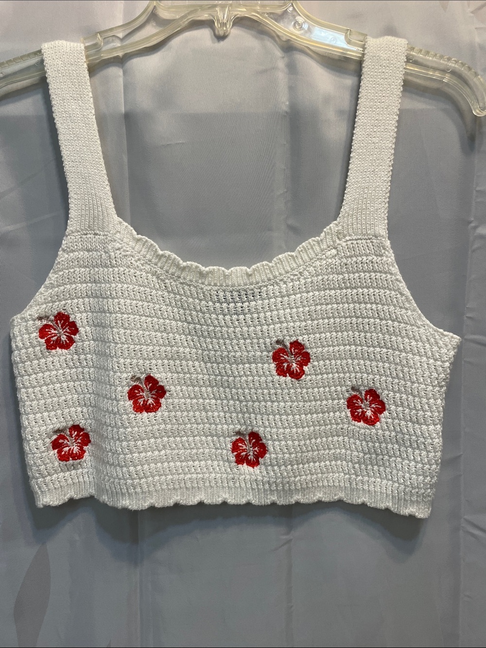 wild fable White Crochet Crop Top with Red Floral Embroidery